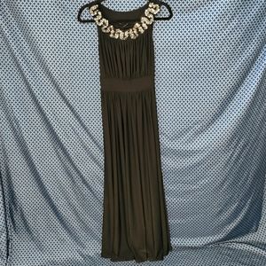 Forever - Sleeveless long black dress with silver sequin neckline. Size- M